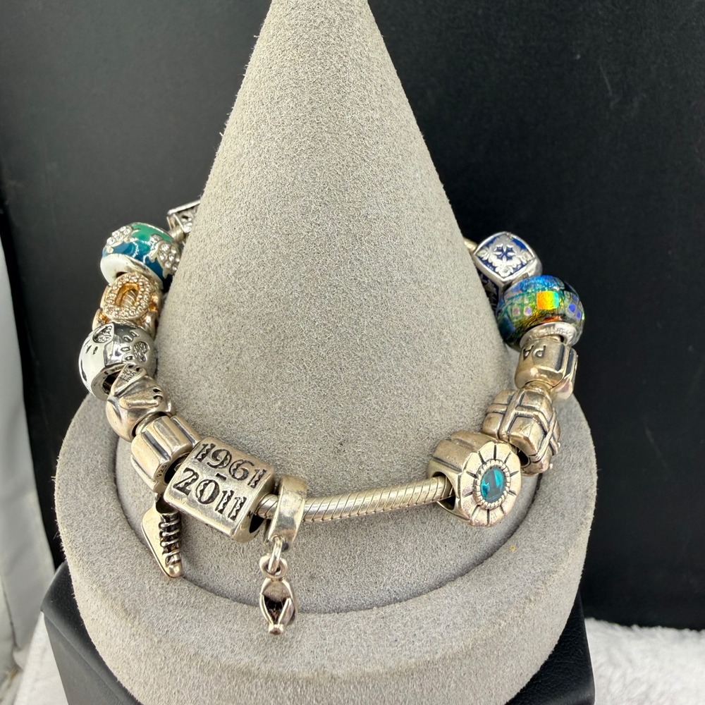 Pandora Charm Bracelet Silver 925 Multi Charm Anniversary Animals Women 7in